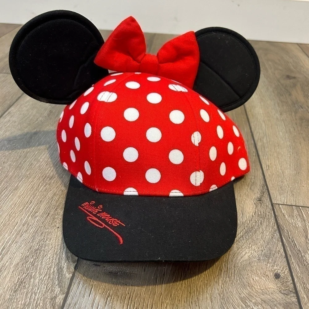 Disney Parks Minnie Mouse Girls Baseball Cap Hat with Ears & Bow Youth SnapBack